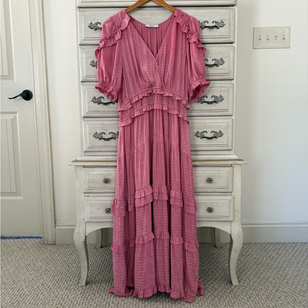 Vici Pink Ruffled Midi Dress